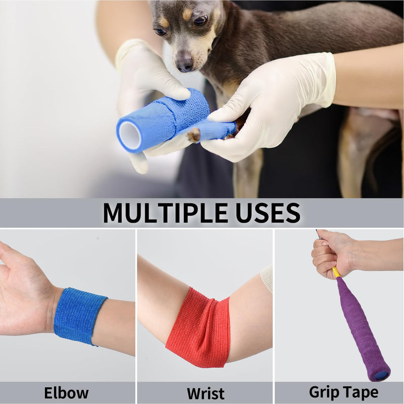 12 Rolls Self-Adhesive Bandage for First Aid Fixation Bandage Cohesive Bandage Bandage Bandage Sport Elastic Bandage for Wrist Vet Wrap Pet Dog Horses Mixing