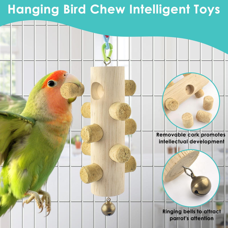 3pcs Natural Wood Bird Chewing Toys, Parrot Rotating Perch Stand, L-Shaped Perches with Chew Block, Hanging Cork Stopper Toys, Bird Cage Accessories for Parakeets Cockatiels Conures Lovebirds - PawsPlanet Australia