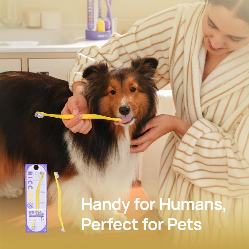 HICC PET Toothbrush for Dogs & Large Cats, Vet-Recommended Ergonomic Pet Toothbrush for Easy Teeth Cleaning, Gentle on Gums, Cat & Dog Dental Care, Improves Oral Hygiene. Toothpaste Not Included Yellow for Dogs & Large Cats