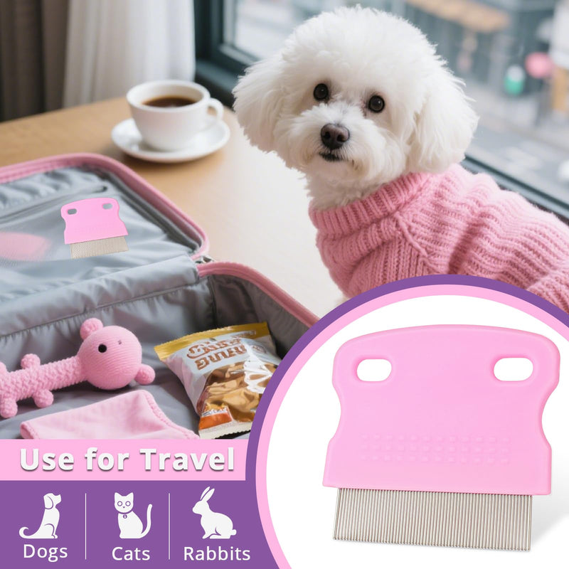 Flea Comb for Dogs and Cats - Lice Comb with Rubber Handle - Promotes Hair Growth and Removes Loose Hair, Knots, and Flakes Flea Brush for Pets(3P,PINK) Pink - PawsPlanet Australia