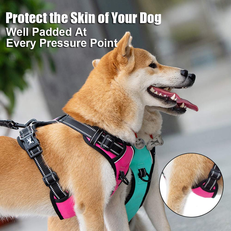 PoyPet No Pull Dog Harness, Reflective Comfortable Vest Harness with Front & Back 2 Leash Attachments and Easy Control Handle Adjustable Soft Padded Pet Vest for Small to Large Dogs (Mint Blue,L) Mint Blue - PawsPlanet Australia