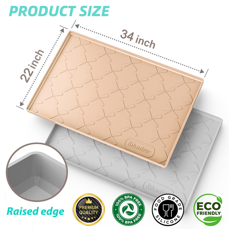 SIKADEER Silicone Under Sink Mats for Kitchen Waterproof 34" x 22", Raised Edge Cabinet Protector Shelf Liner, Bathroom Organizers and Storage Boot Tray Pet Mat Beige 34"W x 22"L - PawsPlanet Australia