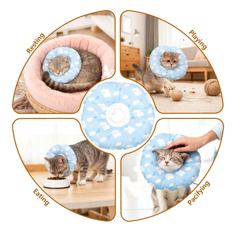 Cat Cone Collar Soft, Cute Soft Cone for Cats After Surgery, Lightweight Cat Donut Collar, Adjustable Kitten Recovery Cones to Stop Licking,Elizabethan Collar for Kittens(Blue, XS) Blue