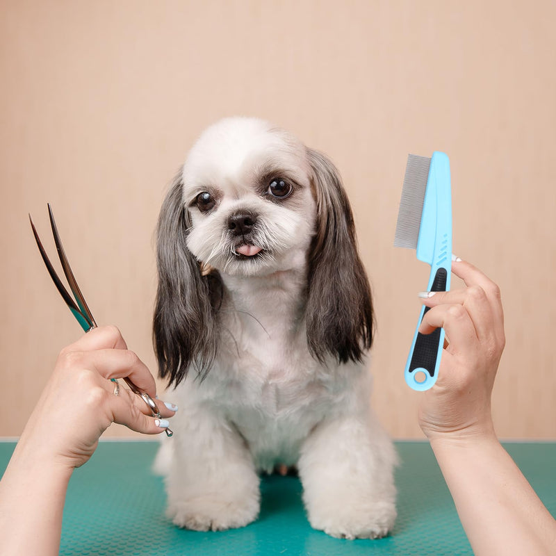 Flea Comb for Dogs and Cats, 2 Pcs Stainless Steel Fine Tooth Dog Hair Combs, Pet Grooming Comb for All Types of Pets Hair, with Ergonomic Rubber Handle, Health Benefits - PawsPlanet Australia