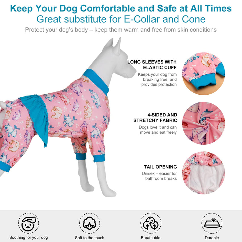 LovinPet Large Dog Onesies, High Collar Cotton Dog Bodysuit, UV Protection, Post Surgery Comfort Clothes,Light Pink Baby Elephant Print, Pitbull Clothes, Undershirt for Dog Dresses,Blue, L Blue Pink - PawsPlanet Australia