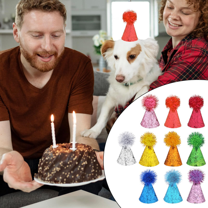 10 Packs Cat Birthday Hat, Dog Party Hats, Multi-color Cat Hats, Mini Party Hats, Cute Puppy Hat with Pompons, Adjustable Headbands Birthday Hats for Kittens Rabbits Dogs Small Animals Friends - PawsPlanet Australia
