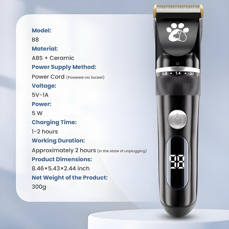 Dog Clippers, Dog Grooming Kit, 2-Speed Low Noise IPX5 Waterproof LED Display Professional Cordless Pet Hair Trimmer, Suitable for Small Medium Dogs & Cats