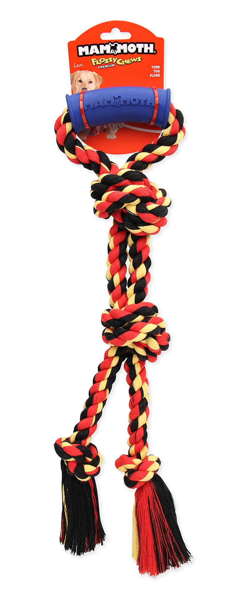 Mammoth Flossy Chews Color Twin Tug with Rubber Handle – Premium Cotton-poly Tug Toy for Dogs – Interactive Dual Dog Tug Toy – Tug Rope Dog Medium 20" - PawsPlanet Australia