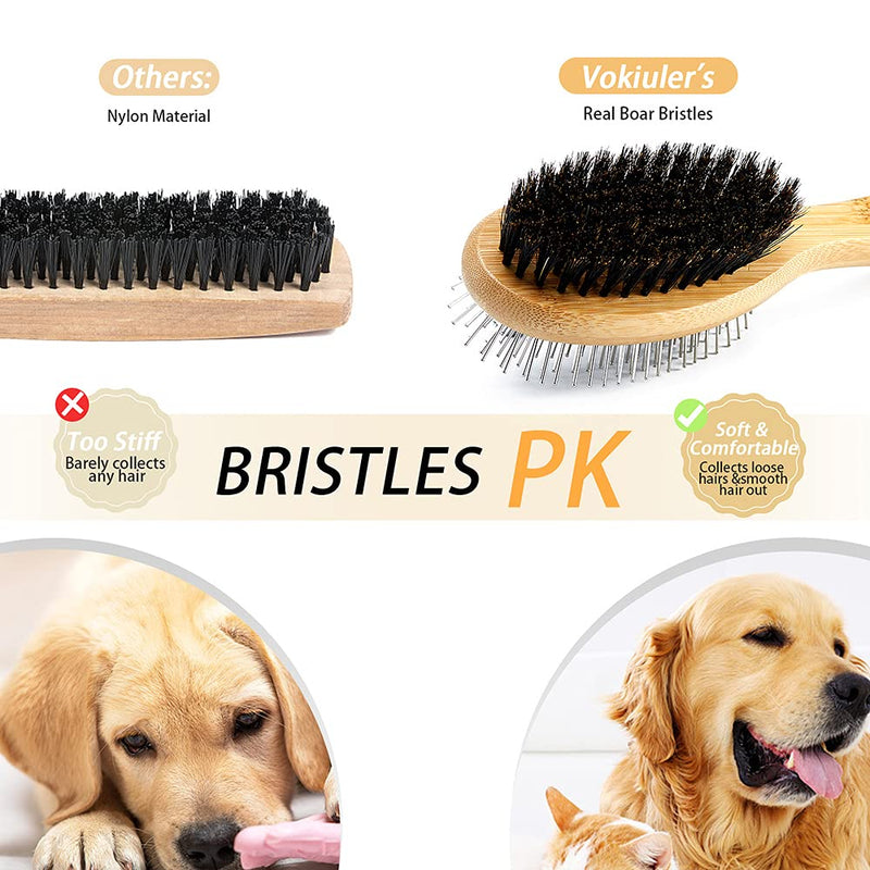 Dog Brush Cat Brush, Vokiuler Double Sided Bristle and Pin Pet Brush for Dog Grooming, Real Boar Bristle Shedding Brush with Bamboo Handle for Long Short Hair, 2 Pack Dog Comb, Black M - PawsPlanet Australia