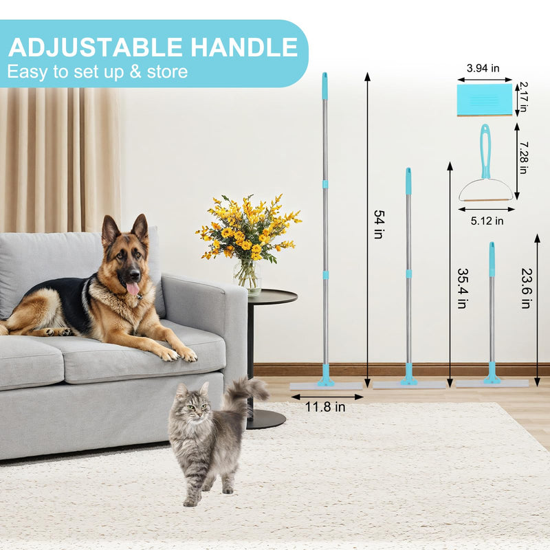 Carpet Rake for Pet Hair Removal, 54-Inch Adjustable Handle, Aluminum Alloy Deep Cleaner, Reusable Cat & Dog Hair Remover for Couches, Rugs, Mats, Fabric Furniture - PawsPlanet Australia