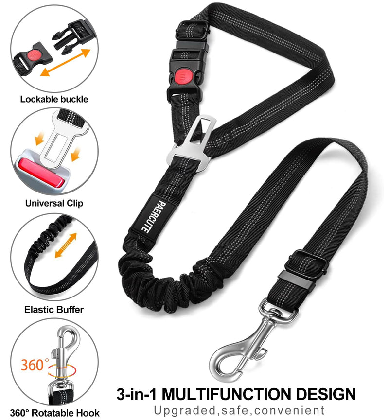 3 Piece Set Dog Seat Belt Retractable Dog Car Seatbelts Adjustable Pet Seat Belt for Vehicle Headrest Restraint Adjustable Heavy Duty & Elastic & Durable Car Harness for Dogs 07-Black+Rose Grey - PawsPlanet Australia