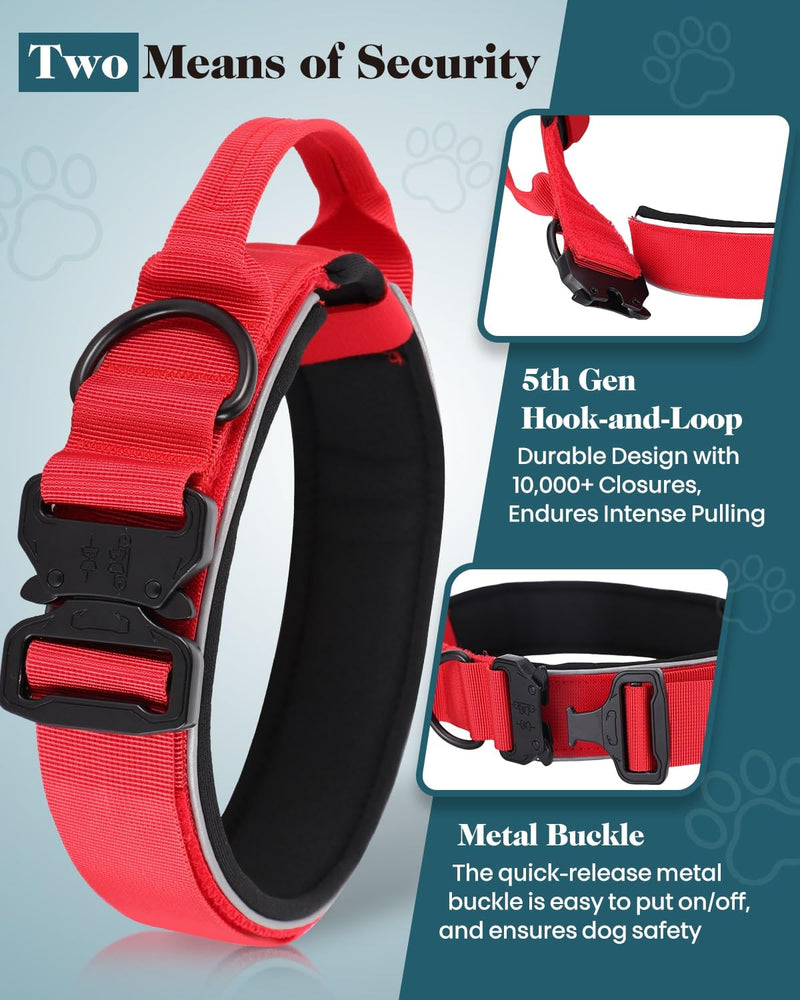 Thick Wide Dog Collar and 6-8 FT Leash Set for Large Dogs, Heavy Duty Full Metal Buckles and Soft Padded Dog Collar Leash Set, with A Poop Bag Holder for Leashes Set-Red L: Width 1.7", Length 16.5"-20" - PawsPlanet Australia