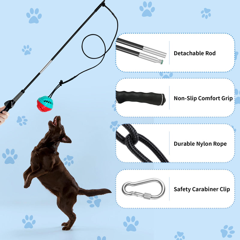 Flirt Pole for Dogs, Interactive Toys Tug-of-war for Dogs, Removable 2 Pcs Metal Dog Training Pole, Chase Toys with Rope Chewing Sticks, for Outdoor Exercise & Training for Small Medium Large Dogs - PawsPlanet Australia