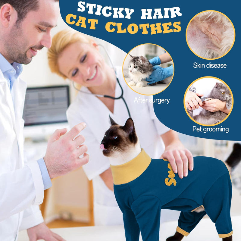 T'CHAQUE Sticky Hair Cat Onesie Pajamas, Soft Long Sleeve Cat Clothes, Anti-Shedding, Surgery Recovery Suit, Wound Protection & Preventing Licking, Kitten Sweaters for Male & Female-M