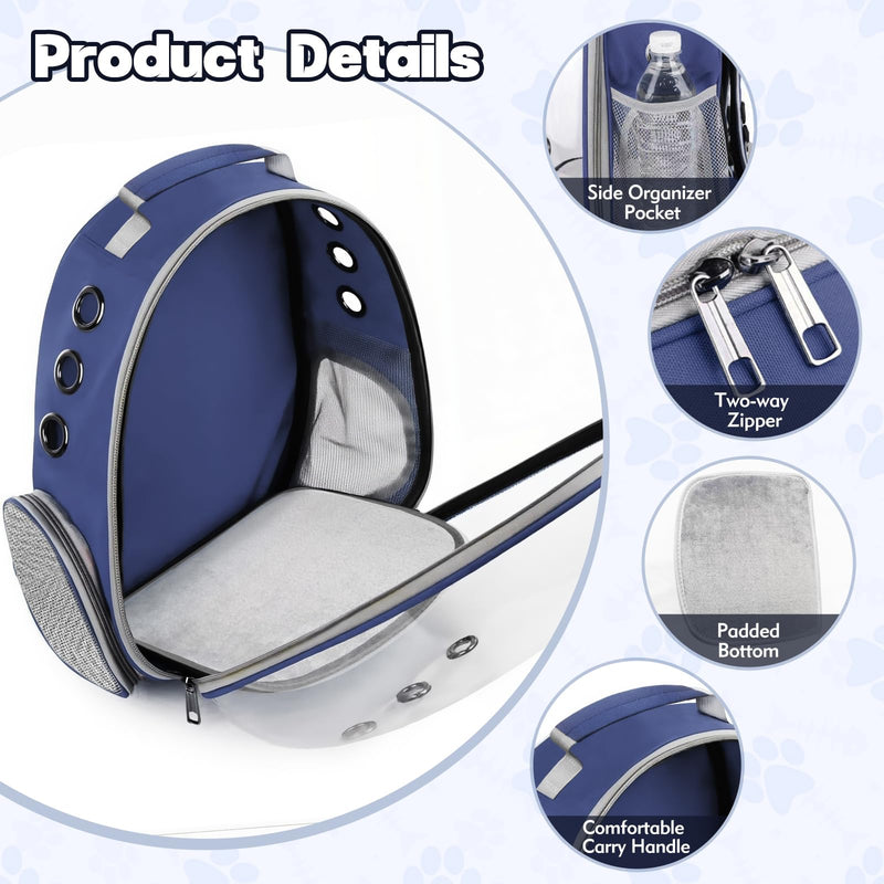 Cat Bubble Backpack, Transparent Cat Backpack for Kitten Small Dog Pet, Space Capsule Cat Backpack Carrier for Hiking Camping Travel Outdoor Use (Navy Blue)