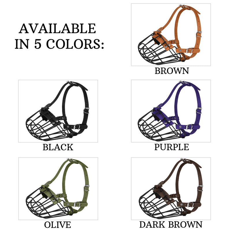 Pitbull Dog Muzzle Breathable Metal Basket for Large Dogs Amstaff Staffordshire Terrier Secure Wire Mask Adjustable Durable Leather Straps Biting Chewing Barking (Purple) Purple - PawsPlanet Australia