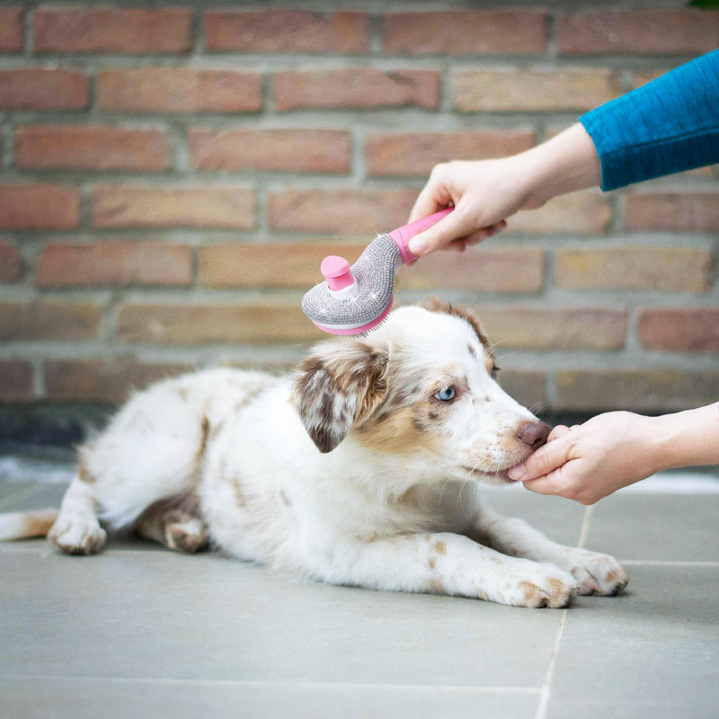 Full Diamonds Self Cleaning Slicker Brush for Dogs & Cats, Skin Friendly Grooming Cat Brush, Dog Brush for Shedding, Deshedding Brush, Rhinstone Hair Brush Puppy Brush for Haired Dogs,Pink Pink - PawsPlanet Australia