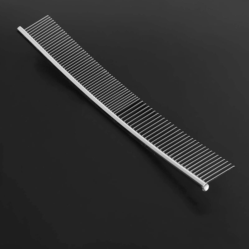 Dog Curved Comb, Pet Comb, Half Thin and Half Dense, Stainless Steel, Silver, for Dogs Cats Puppy Pet Grooming