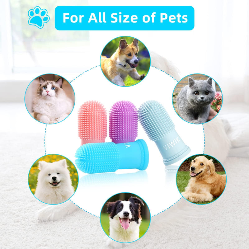 Dog Bath Gloves with 4Pack Dog Toothbrush, Dog Grooming Kit, Dog Finger Toothbrush for Small Breed, Medium Large Dogs, Silicone Dog washing Gloves with High-Density Teeth, Pet Grooming Gloves Blue - PawsPlanet Australia
