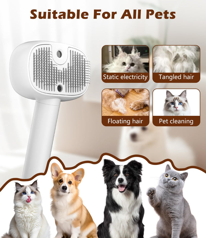 3-In-1 Cat Steam Brush for Shedding, One-Touch Release - Rechargeable - Self Cleaning Comb for Indoor Cats, Anti-Static Grooming Brush for Long and Short-Haired Cat/Dog, White - PawsPlanet Australia