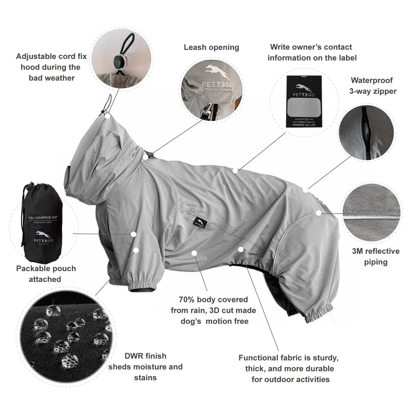 Dog Lightweight Windbreaker, Pet Outdoor Sports Jacket, 0.5 lbs,3 in One, Hooded, Easy on/Off with Collar and Harness, Reflective Piping, Packable, Dog Hiking/Camping, Grey (Medium) Medium - PawsPlanet Australia