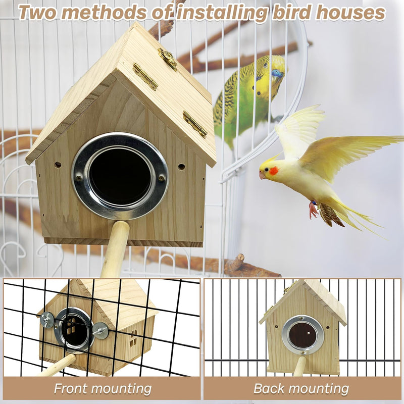 PINVNBY Parakeet Nesting Box Wooden Bird House for Cage Parrot Breeding Mating Box for Lovebirds CockatielFinch Cockatoo Canary and Small and Medium-Sized Birds (L: 7.91 * 6.81 * 6.69 inch) Wood House Shape,L: 7.91*6.81*6.69 inch