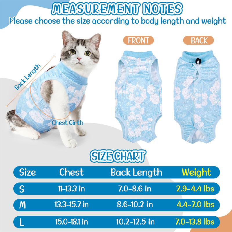 SlowTon Cat Recovery Suit - Cat Onesie for Cats After Surgery Female Male, Kitten Clothes Cats Surgical Spay Suit Abdominal Wounds, E-Collar Alternative Bodysuit Shirt Anti-Licking (Blue Flower,M) Medium Blue Flower