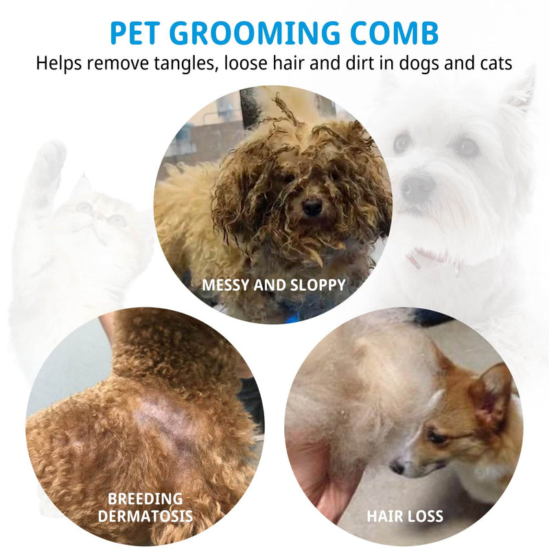 Pet Steel Combs Dog Cat Comb Tool, Dandruff Comb, Multifunction Stainless-Steel Fine-Tooth Grooming Cat Dog Pet Grooming Scalp Effectively Get Rid of Hair Nits