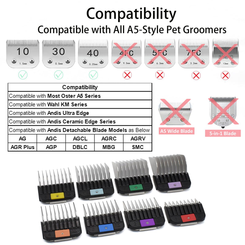 8 Pieces Professional Animal Stainless Steel Attachment Guide Guard Combs for A5 Style Detachable Blade Pet Groomers, Compatible with Wahl KM Series Andis AG BG Oster Classic 76 A5 A6 Animal Clippers - PawsPlanet Australia