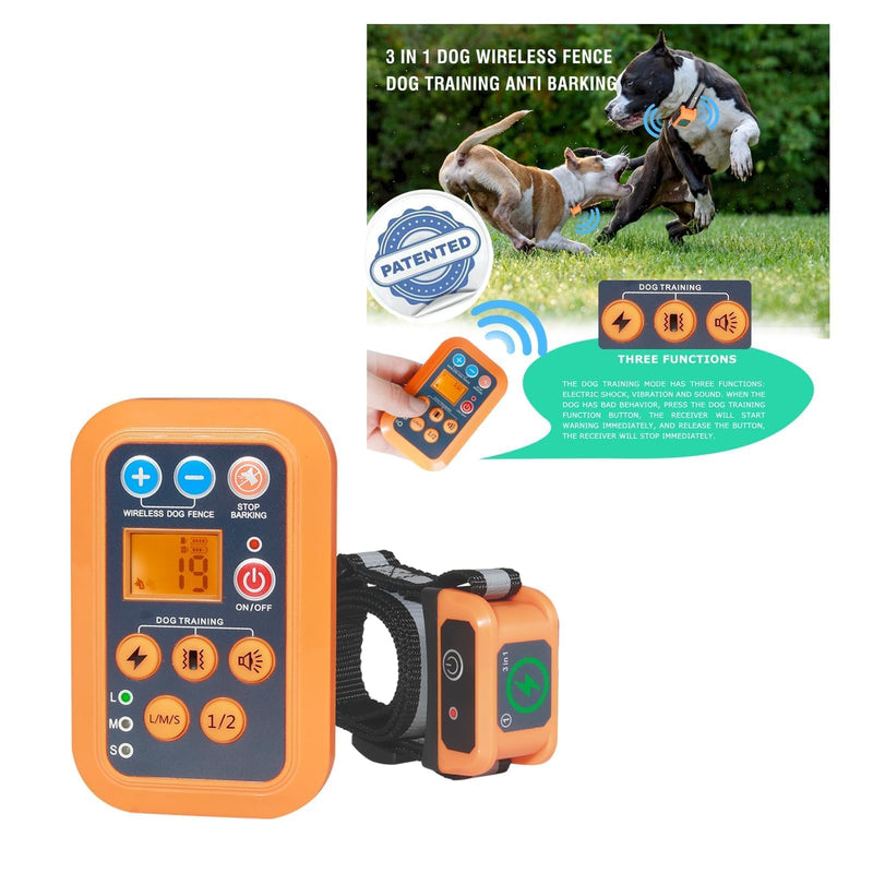 DOTSTAR Wireless Dog Fence Training Barking 3-in-1 Pet Collar System, Dog Training Fence Electric Container, Remote Automatic Voice-Activated No Barking Device, Waterproof Wireless Charging Collar For 1 Dog Orange