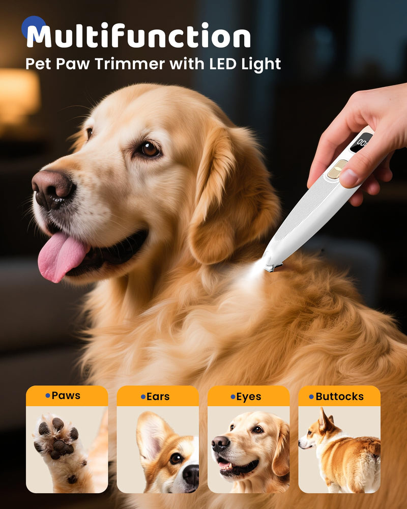 Dog Paw Trimmer with LED Light, 35dB Low Noise Precision Pet Paw Trimmer for Dogs Cats Grooming Clippers, 2 Speed Safety Electric Paw Hair Trimmer for Paws, Ears, Rump, Face, Eyes (Pink) Pink - PawsPlanet Australia