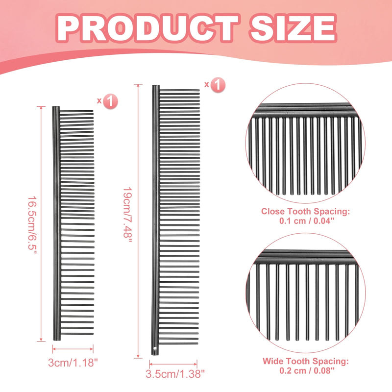Dog Cat Comb, Pet Combs Stainless Steel Teeth with Rounded Ends for Knots Mats Loose Hair Removal, 6.5/7.5IN (Black Plated, 2 Pack), Grooming Tool Intended for Long Curly Hair Pet Black Plated 6.5/7.5 IN