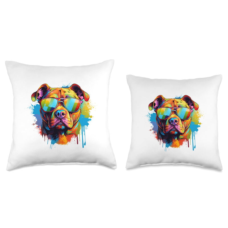 Pitbull Pittie Dog Breed Pet Designs Pitbull Pittie Dog Breed Pet with Sunglasses Throw Pillow, 16x16, Multicolor - PawsPlanet Australia