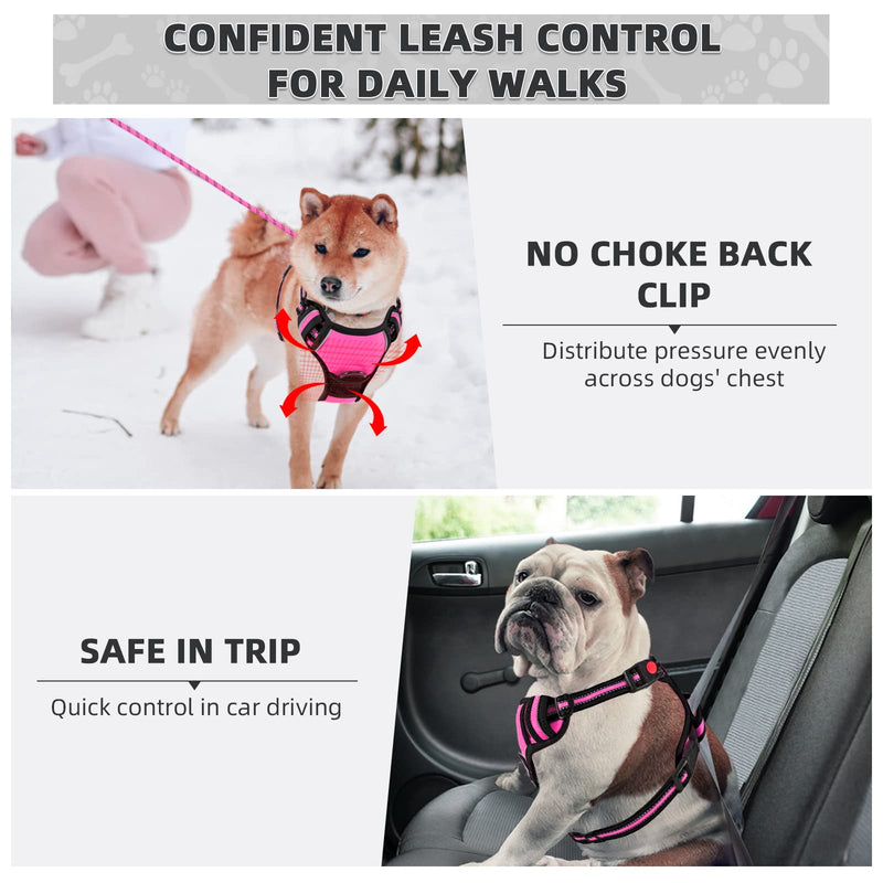 No Pull Dog Harness with A Free Heavy Duty 5ft Dog Leash, Adjustable Soft Padded Dog Vest, Reflective No-Choke Pet Oxford Vest with Easy Control Handle and Dog Leash for Dogs (Pink, Medium) Pink - PawsPlanet Australia