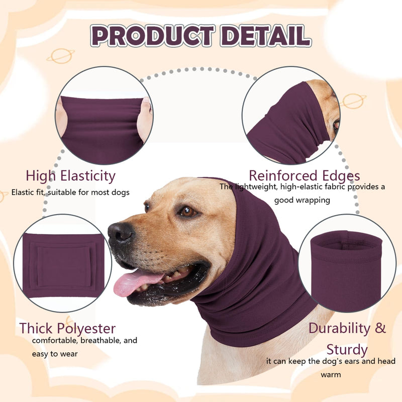 Dog Calming Hoodie Head Wrap,No Shake Anxiety Relief Quiet Thunder Vest for Dogs,Ear Protection Head Muffs for Grooming,Pet Covers for Fireworks,Vet Visits,Bathing,Purple,S