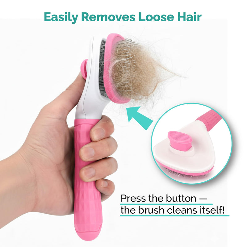 PETS-LAMB Self-Cleaning Dog and Cat Grooming Brush, Suitable for Long or Short Hair, Loose Hair Removal Brush, Easy to Remove, Pet Massage Tool. (Pink) Pink