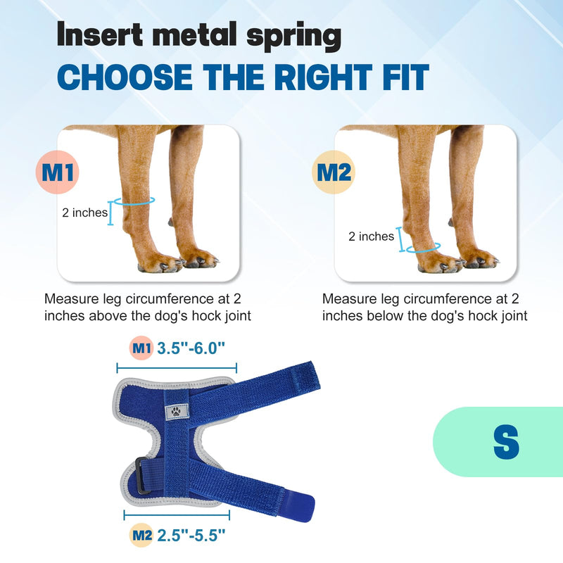 Dog Front Leg Brace with Removable Metal Springs- Adjustable Reflective Ankle Wrap for Dogs, Anti-Slip Reverse-Buckle Design Dog Splint Front Leg for Arthritis, Sprains, Injury Recovery (Blue, S) Blue