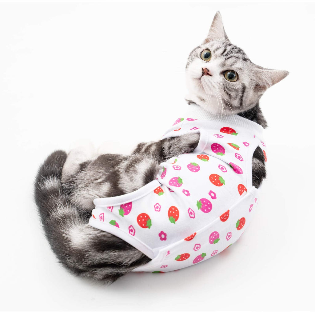 Cat Professional Surgical Recovery Suit,E-Collar Alternative for Cats Dogs,After Surgery Wear, Pajama Suit,Home Indoor Pets Clothing Strawberry M Medium