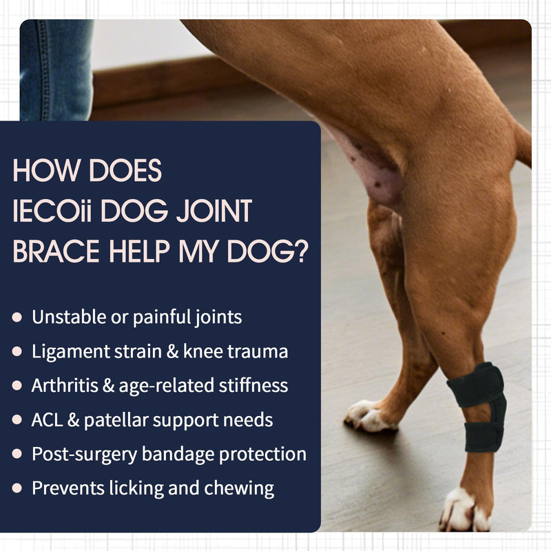 IECOii 1 Pair Dog Front Back Leg Braces,Adjustable Elbow Compression Support Wrap for Ligament Injury,Sprain,Arthritis Relief & Joint Discomfort,Leg Support for Dogs,Dog Hip & Joint Care,Black,Size L Black