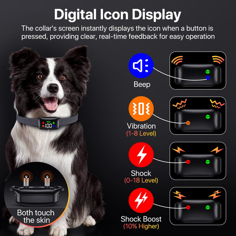 Shock Collar for Dogs, Rechargeble Dog Shock Collar with Remote Control for Medium Large Dogs 40-120lbs, IP68 Waterproof Dog Training Collar with Beep Vibration and Static Black