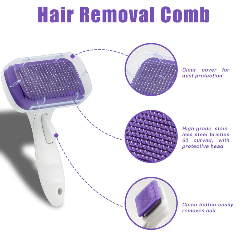 Dog Grooming Kit with Self Cleaning Slicker Brush, Pet Hair Remover Massage Gloves, Shedding Dematting Steel Comb for Long & Short Haired Cats Dogs, 4 Count - PawsPlanet Australia