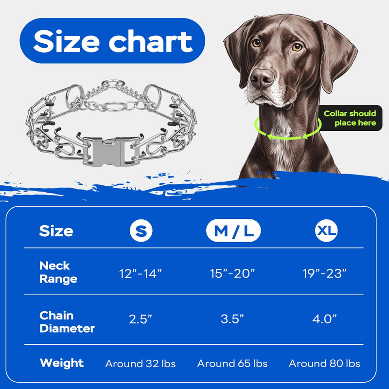 Pinch Prong Collar for Large Medium Small Dogs, Stainless Steel Choke Collar for Dogs with Qucik Release Buckle Basic S (Neck 13"-16") - PawsPlanet Australia