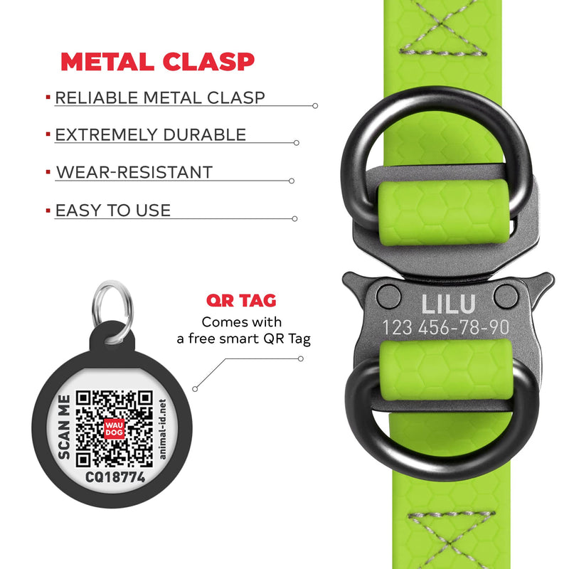 Waterproof Dog Harness - Adjustable Dog Harness for Large Dogs, Small and Medium Dogs - Heavy Duty Dog Harness with Durable Metal Clasp and QR Dog Tag - Boy & Girl Dog Harness L: 27-35" Green - PawsPlanet Australia