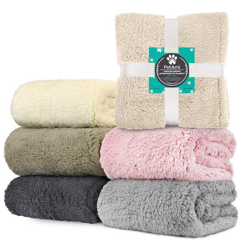 PetAmi Fluffy Waterproof Dog Blanket for Medium Large Dogs, Soft Warm Pet Sherpa Throw Pee Proof Couch Cover, Reversible Cat Bed Blanket Sofa Protector, Plush Washable Pad (Beige Cream, 40x60) Large (40x60) Beige - PawsPlanet Australia