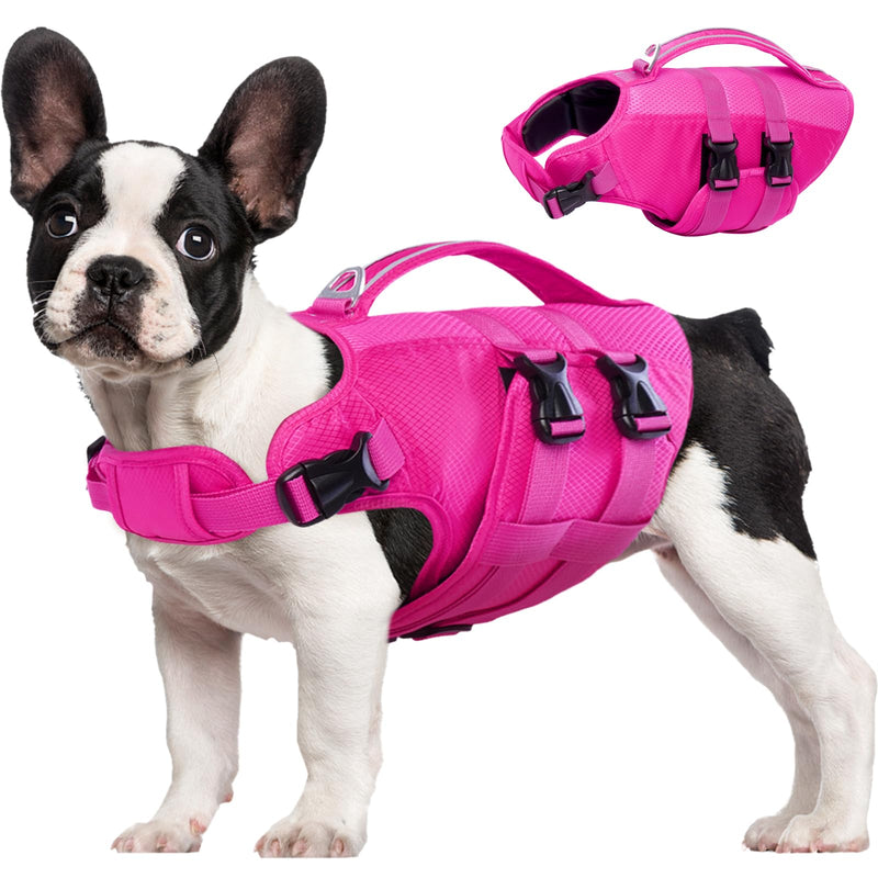 Kuoser Dog Life Jacket, Small Dog Life Vest for Swimming Boating, Dog Flotation Vest Pet Preserver with Handle, High Flotation Vest Safety Lifesaver for Swimming Pool Beach Boating X-Small (Chest Girth:12.9-18.1'') Rose - PawsPlanet Australia