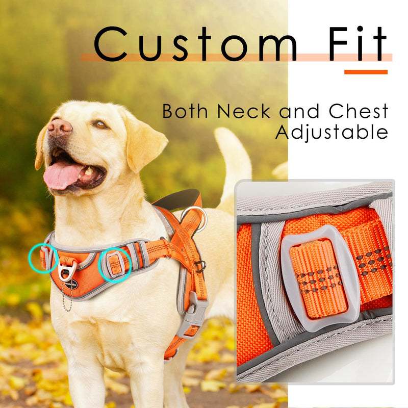 ADVENTUREMORE No Pull Dog Harness for Large Dogs, Sport Dog Halter Harness Reflective Breathable Dog Vest Escape Proof Dog Harness with Easy Control Front Clip Handle for Training Walking L Orange - PawsPlanet Australia