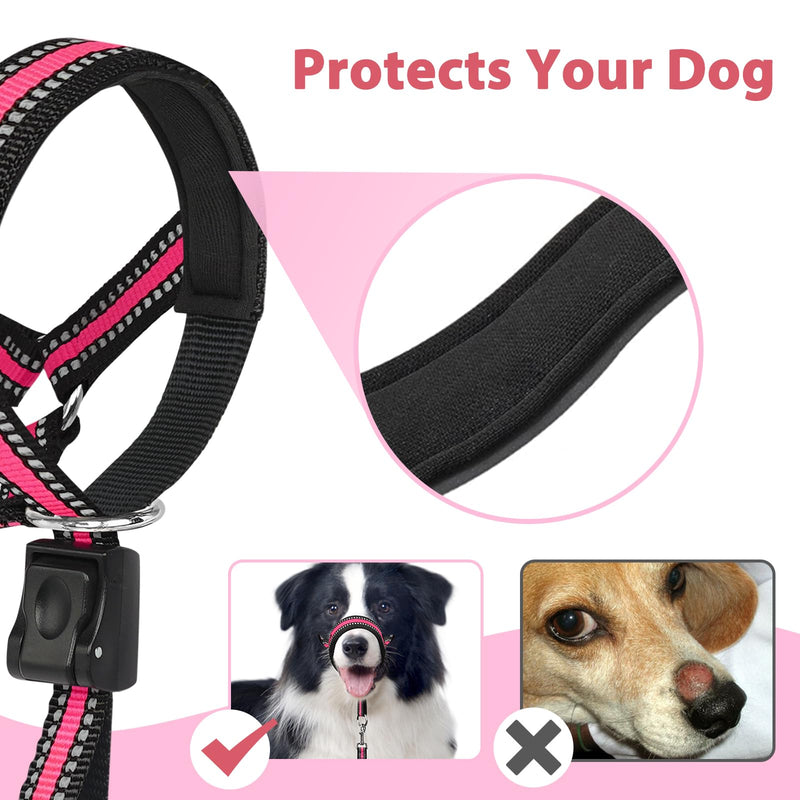 BARKLESS Soft Dog Head Collar, Patented Padded No Pull Head Halter, Training Nose Leash with Safety Link for Medium Large Dogs, Adjustable Muzzle Leash, Easy Control for Walking(Pink, L) Pink L (Snout 9.5"-14") - PawsPlanet Australia