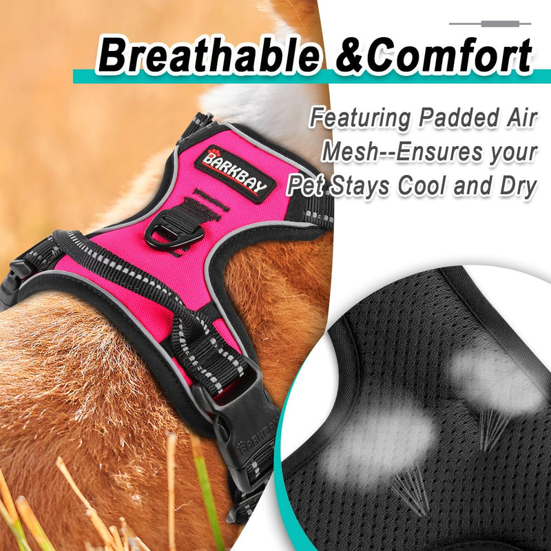 BARKBAY No Pull Pet Harness Dog Harness Adjustable Outdoor Pet Vest 3M Reflective Oxford Material Vest for PINK Dogs Easy Control for Small Medium Large Dogs (L)