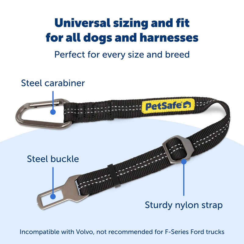PetSafe Safety Seatbelt Tether – Adjustable Dog Seat Belt for Car – Works with Any Harness – Carabiner Clip, Black – 1 Seat Belt Tether - PawsPlanet Australia