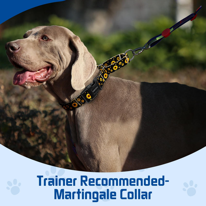 Martingale Collar for Dogs with Quick Release Buckle Adjustable Soft Durable Dog Collar for Small Medium Large No Pull Training Dog Collars-Black Sunflower M Black Sunflower M:1" Wide for 13.4"-16.5" Neck - PawsPlanet Australia